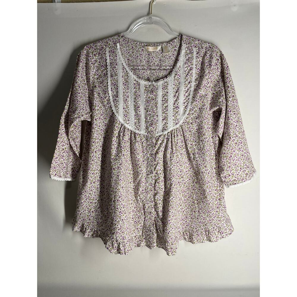 May Flower Victoria Ditzy Floral Prairie 3/4 Sleeve Blouse Top Size Medium